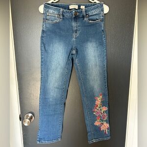 Coldwater Creek Petite Blue Skinny Jeans with Floral Embroidery